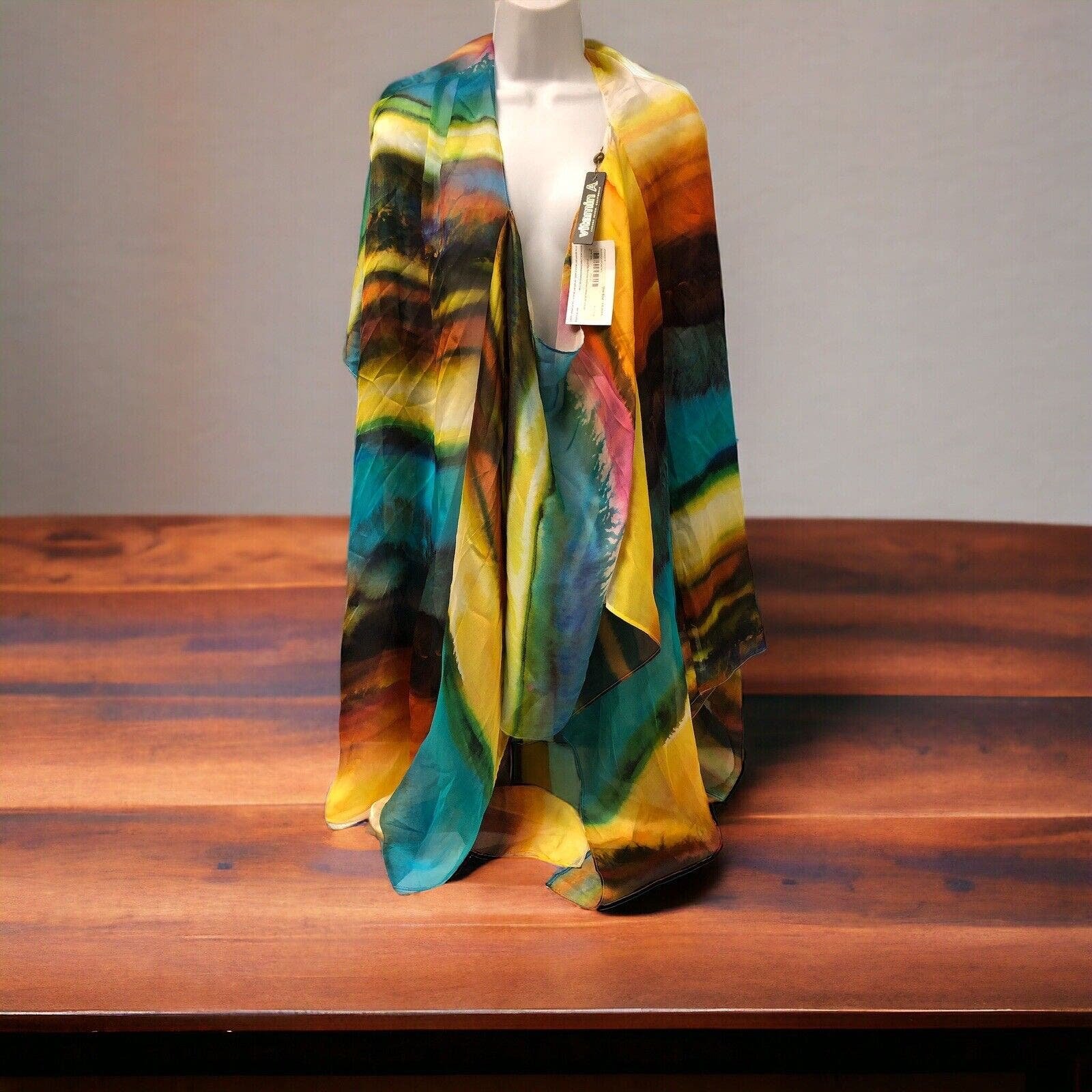 Vitamin A Laguna Beach Silk Aqua Molly Brown Swimsuit Cover Up Marina Poncho