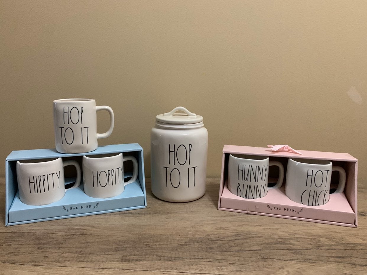 Rae Dunn hip hop mugs n canister easter