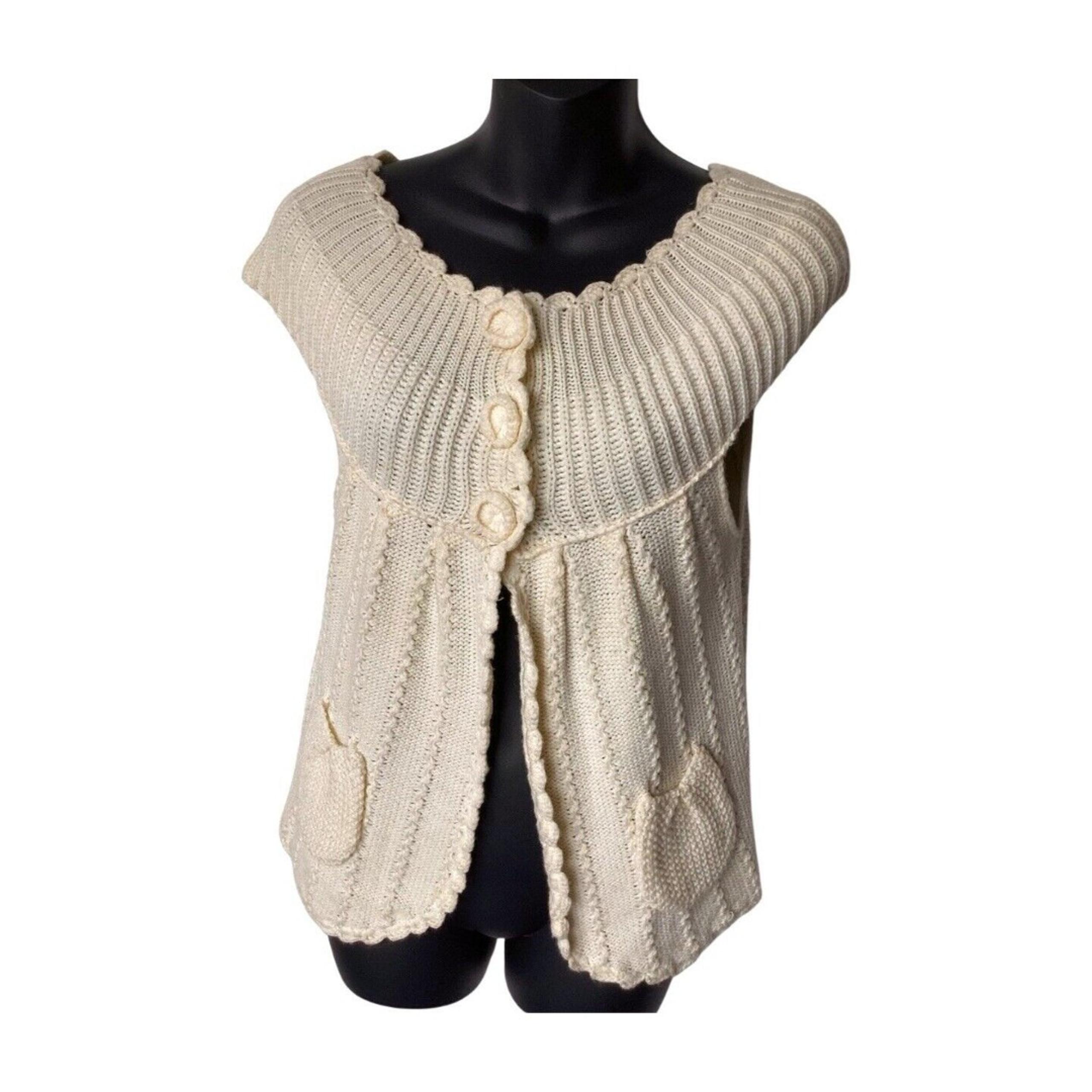 Charlotte Russe Women's Sweater Sleeveless Knit Cardigan Top Cream Color Size S