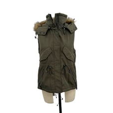 S13/NYC Trapper Vest w Detachable Faux Fur Hood Olive Green Size Small