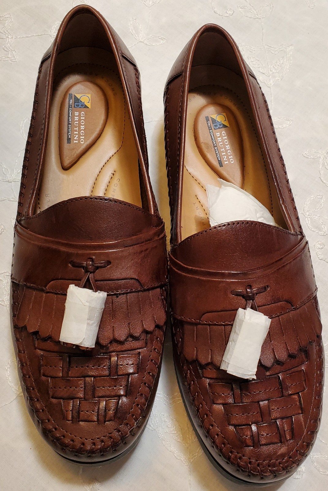 Georgio Brutini Brown Men's Leather Upper Loafers Tassel Woven Size 10.5 W New
