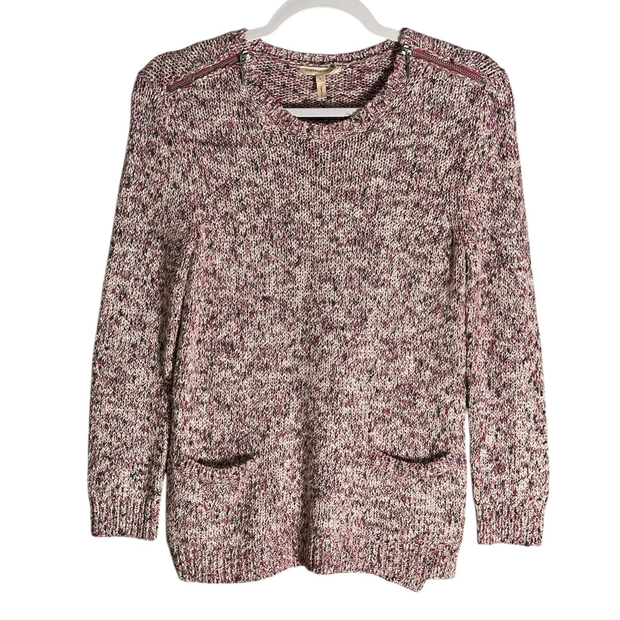 Rebecca Taylor Sz S Marled Tweedy Yarn Mix Pullover Crewneck Sweater Metallic