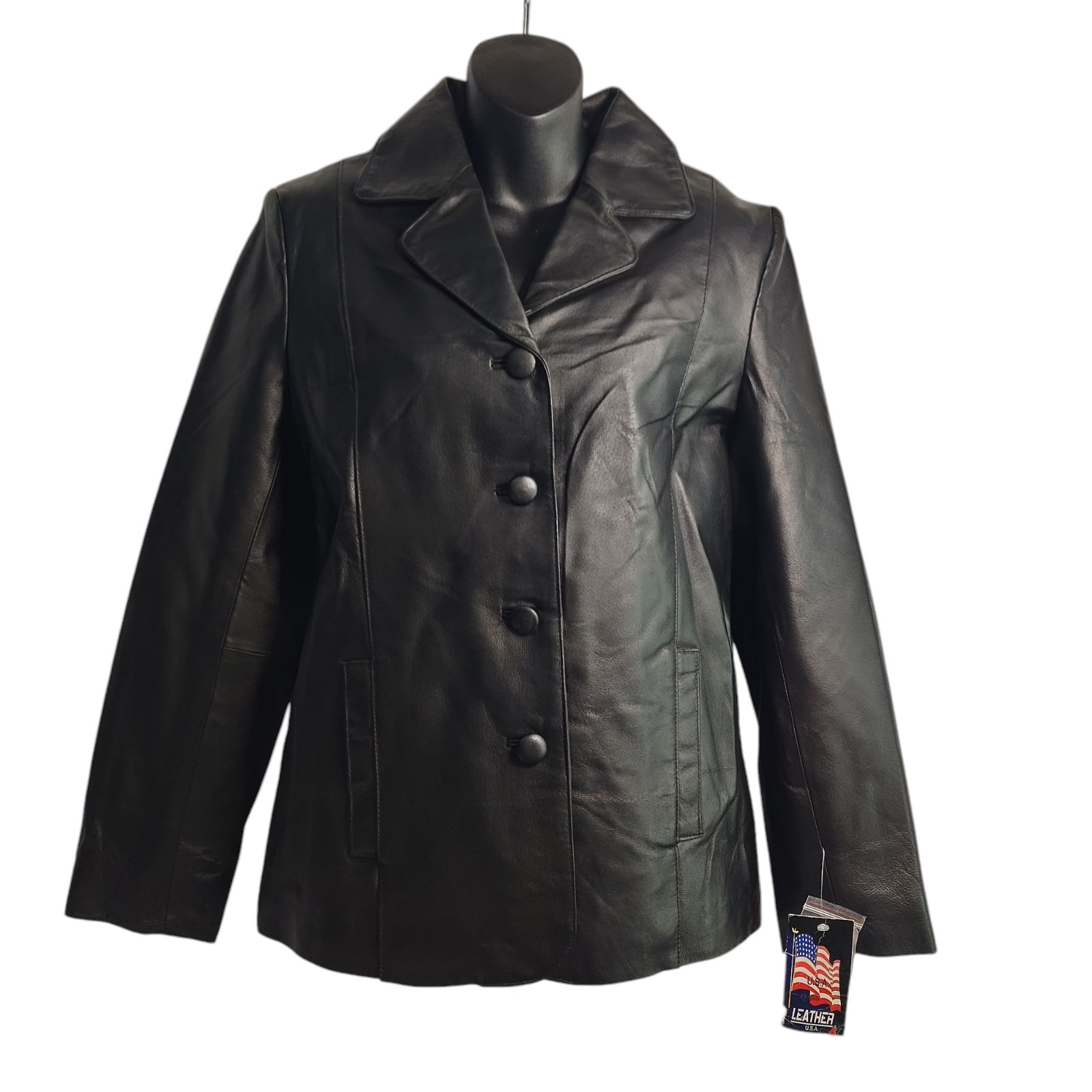 U.S.A. Leather Women's Black Genuine Leather Button Blazer Jacket Size XL NWT