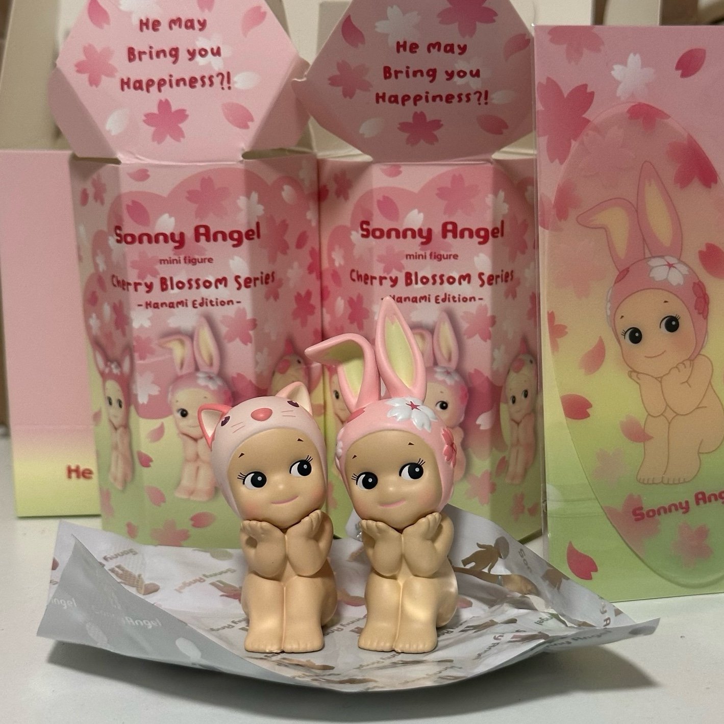Authentic Sonny Angel Cherry Blossom Hanami CAT and RABBIT bundle with BOOKMARK