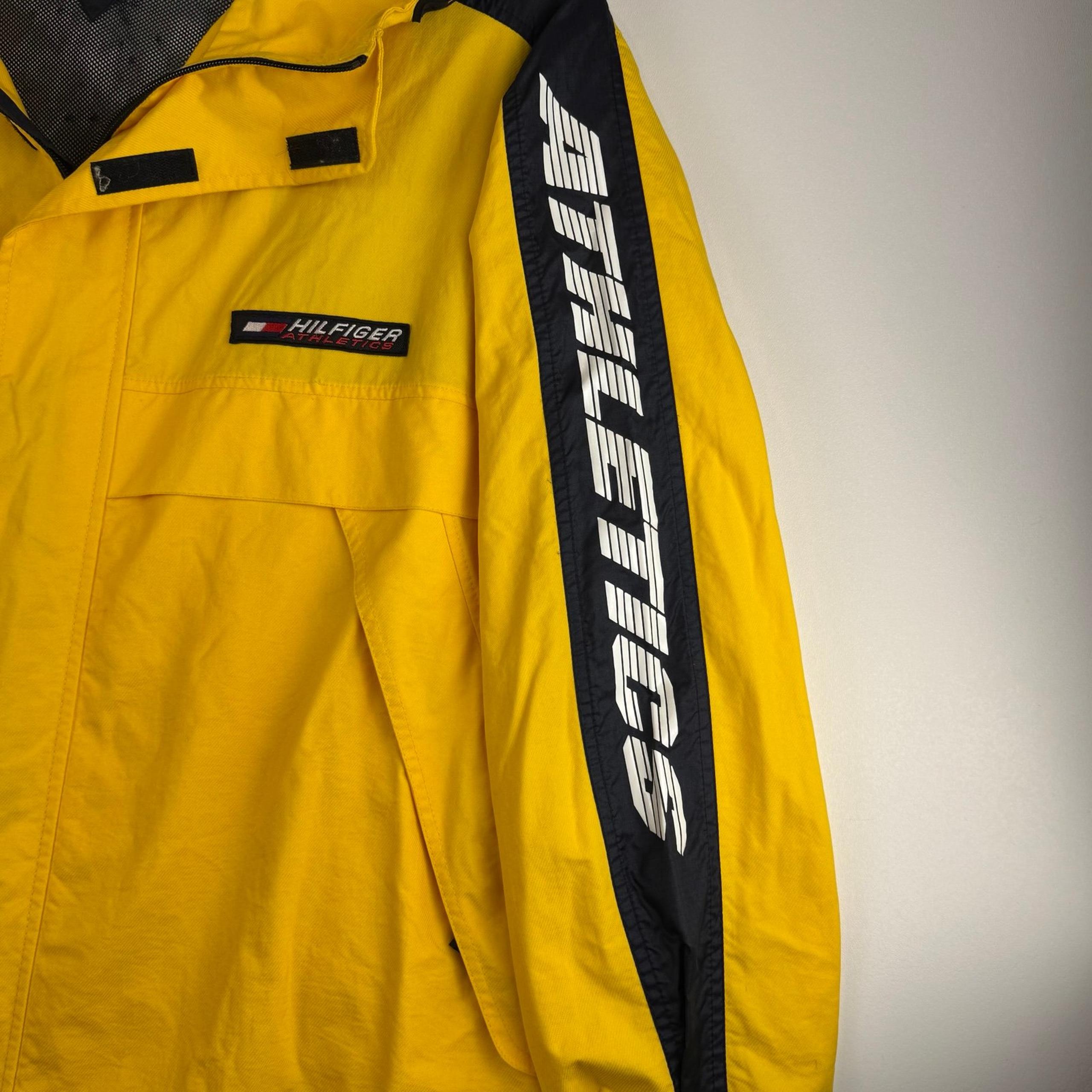 VTG 90's Tommy Hilfiger Athletics Men's Windbreaker Yellow Hooded Jacket  L