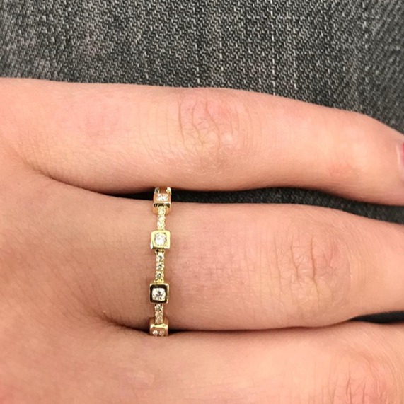Rachel Koen Diamond Bezel & Pave Set Band Ring 14K Yellow Gold 0.12cttw Size 7