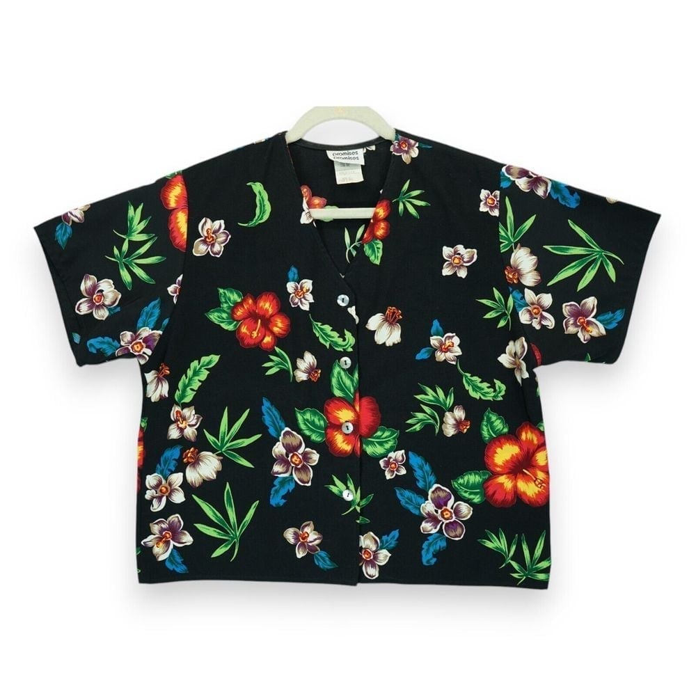 VTG Promises Women's Floral Top All Over Floral Button Up Garden Cottage Size 12