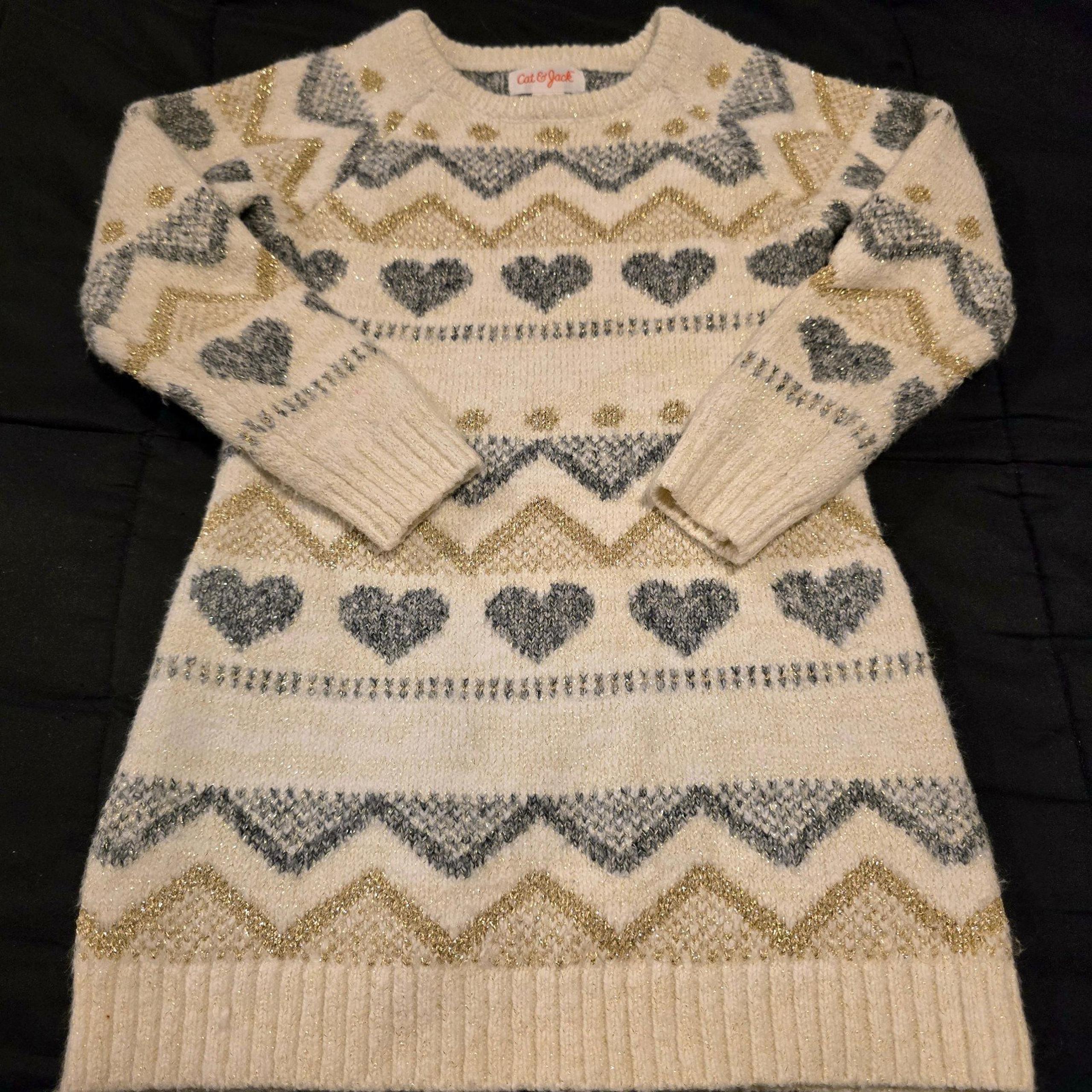 Cat & Jack Girl's Heart Zig Zag Toddler Fall Sweater Dress. Size 2T