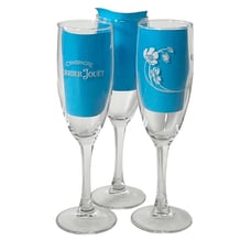 3 PERRIER JOUET Champagne Flute Glasses Èpernay France White Flowers Lettering