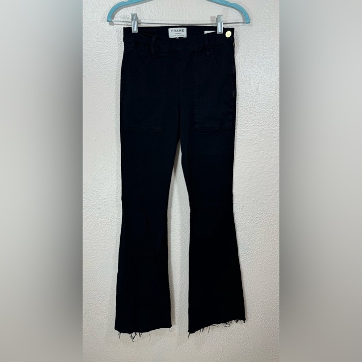 Frame Le Flare de Francoise Jeans Black Side Zip Cotton Blend Pockets Women’s 27