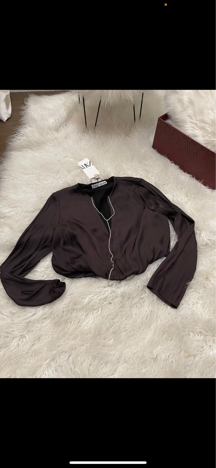 Zara satin jewelery Cropped blouse
