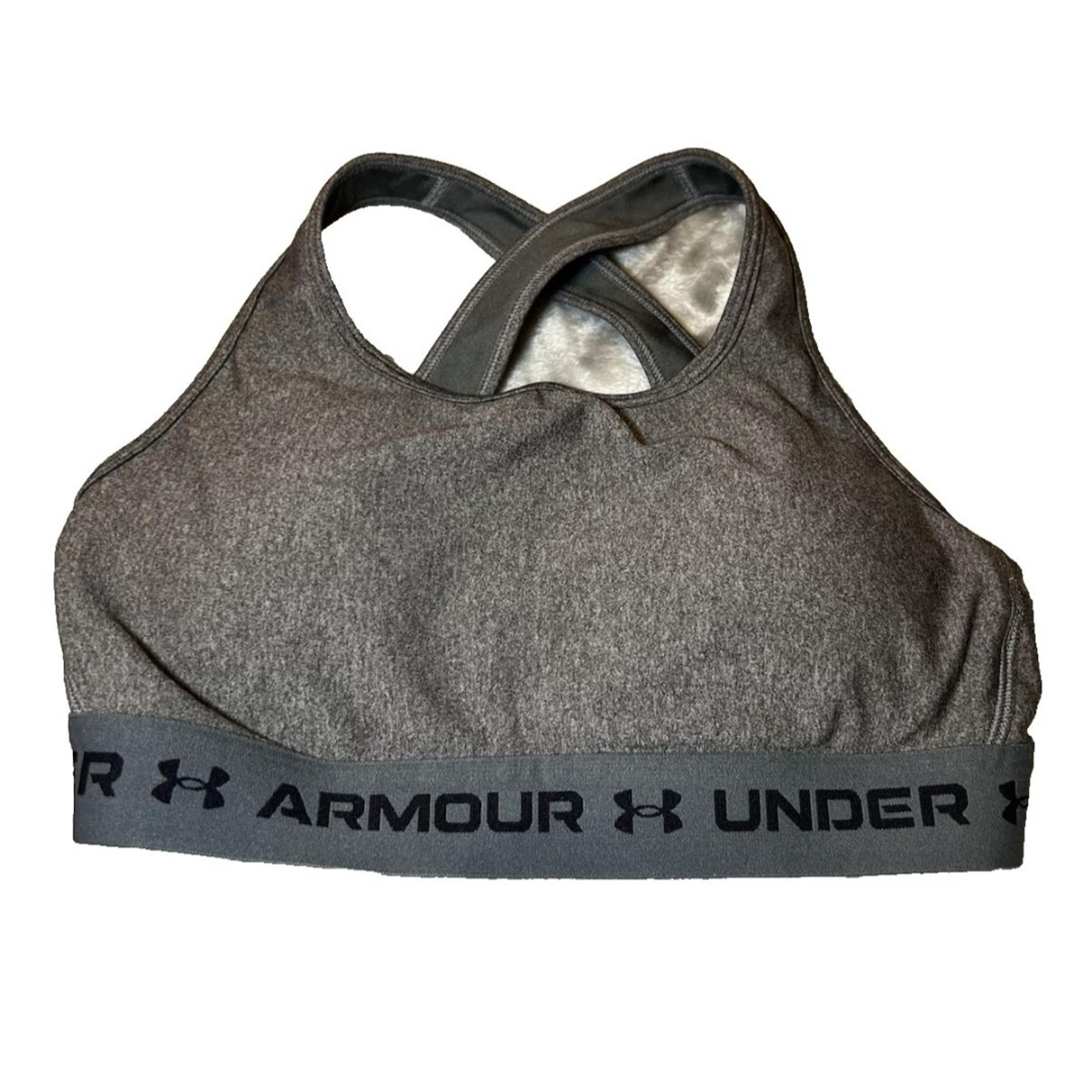Under Armour Sports Bra Womens Size Medium Grey Logo Stretch Compression Workout