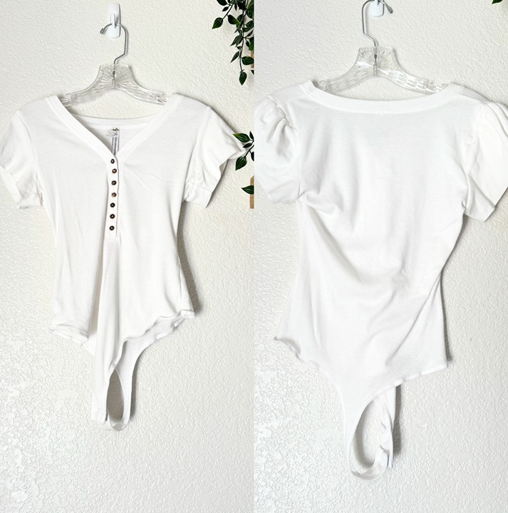 FREE PEOPLE White Button Up Bodysuit Top Small Basic Casual Everyday Boho