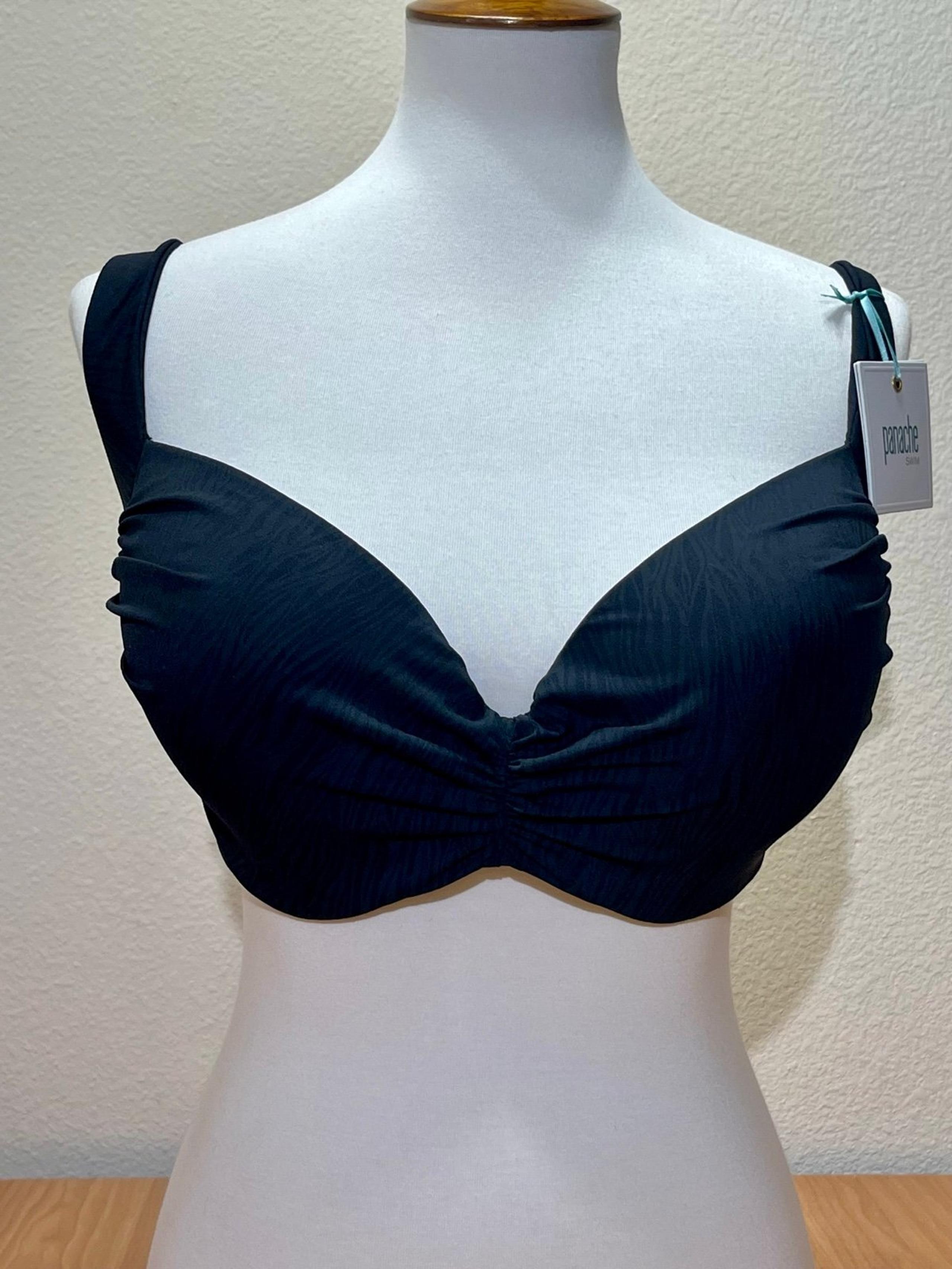Bikini Top Black with Gray Zebra print wired Panache size 34 (5D/H) NWTS