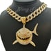 6ix9ine Iced Shark Pendant & 18 Iced Cuban Choker Chain Bling Necklace