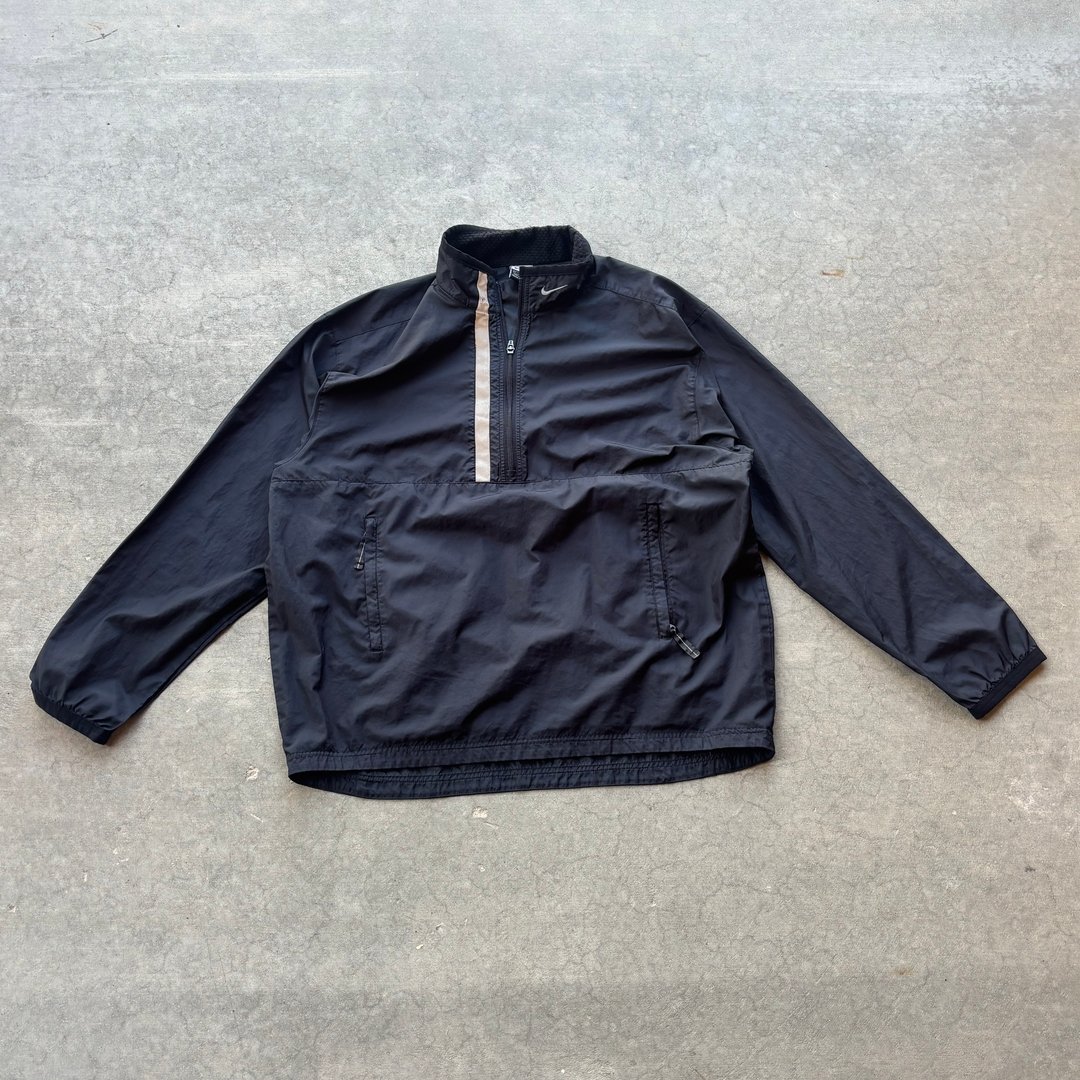 VINTAGE NIKE FULL ZIP TRACK JACKET NAVY WHITE STRIPE SWOOSH MENS XL BAGGY FIT