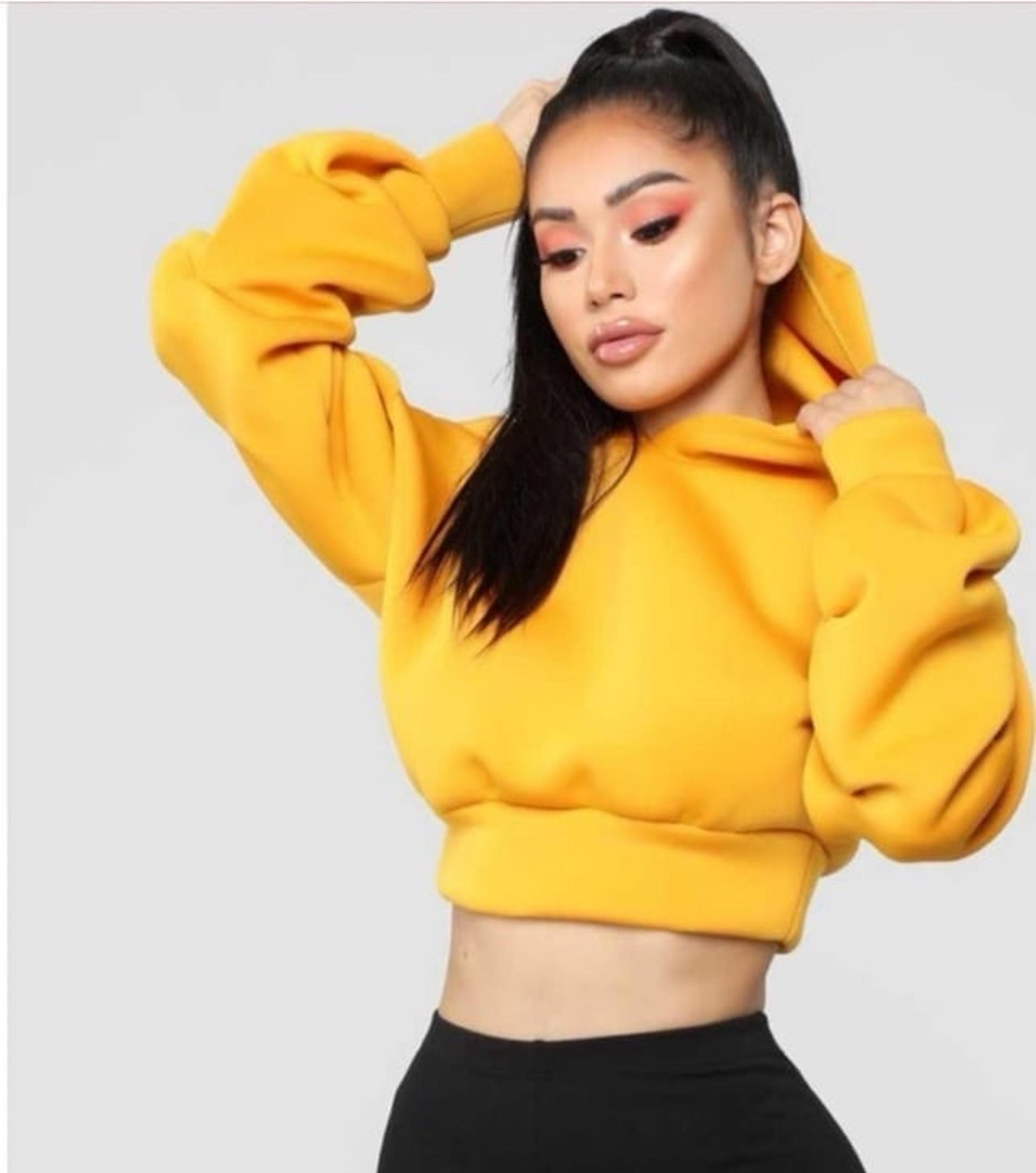 Fashion Nova Cropped Mustard Hoodie