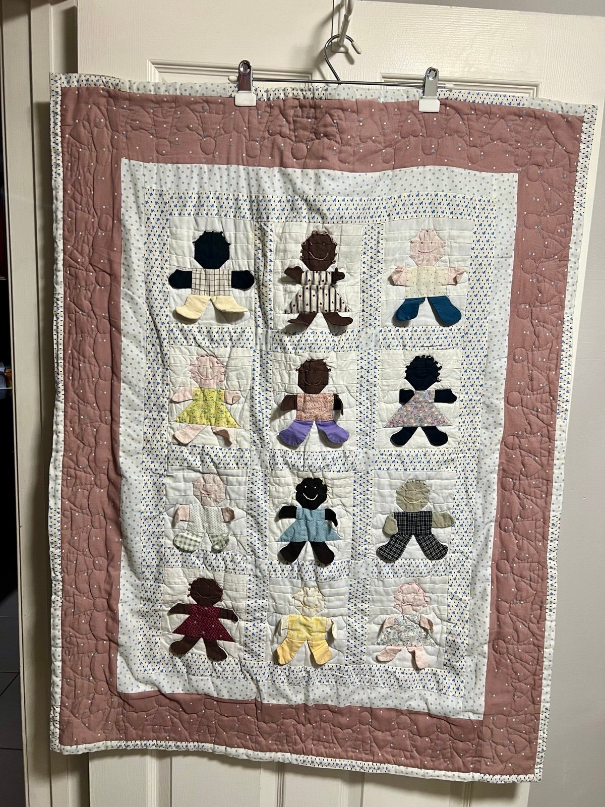Vintage Handmade Quilt with Children signed