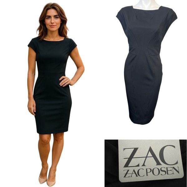 ZAC Zac Posen dress size 6 black sleeveless stretch bodycon knee length office
