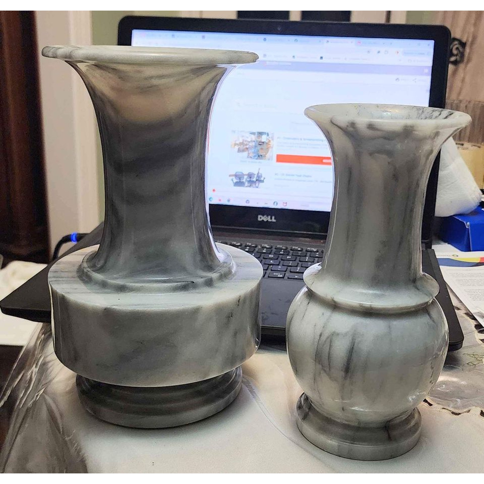 Fine Quality Pair of French Mid-Century Marble Vases.