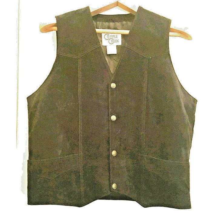 Western Style Black Suede Cripple Creek Vest Size L Snap Front Pockets Lined
