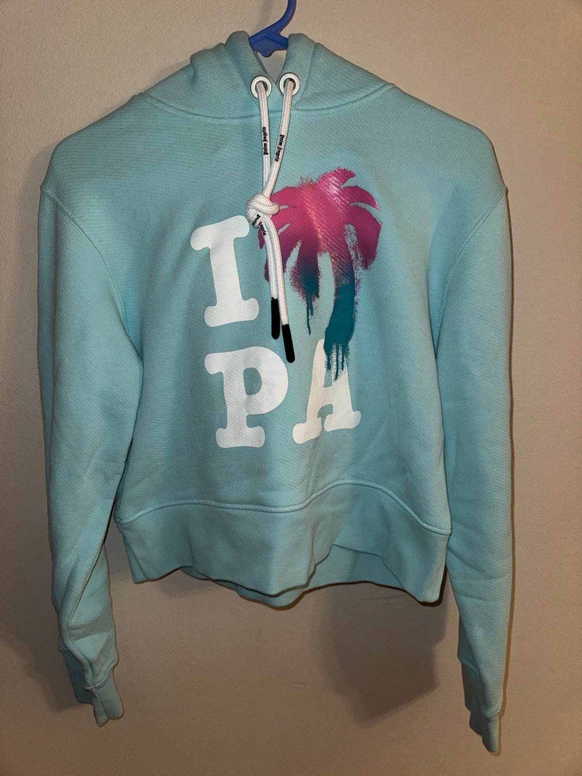 Palm Angels Turqouis I Love PA Graphic Womens Hoodie Size Small