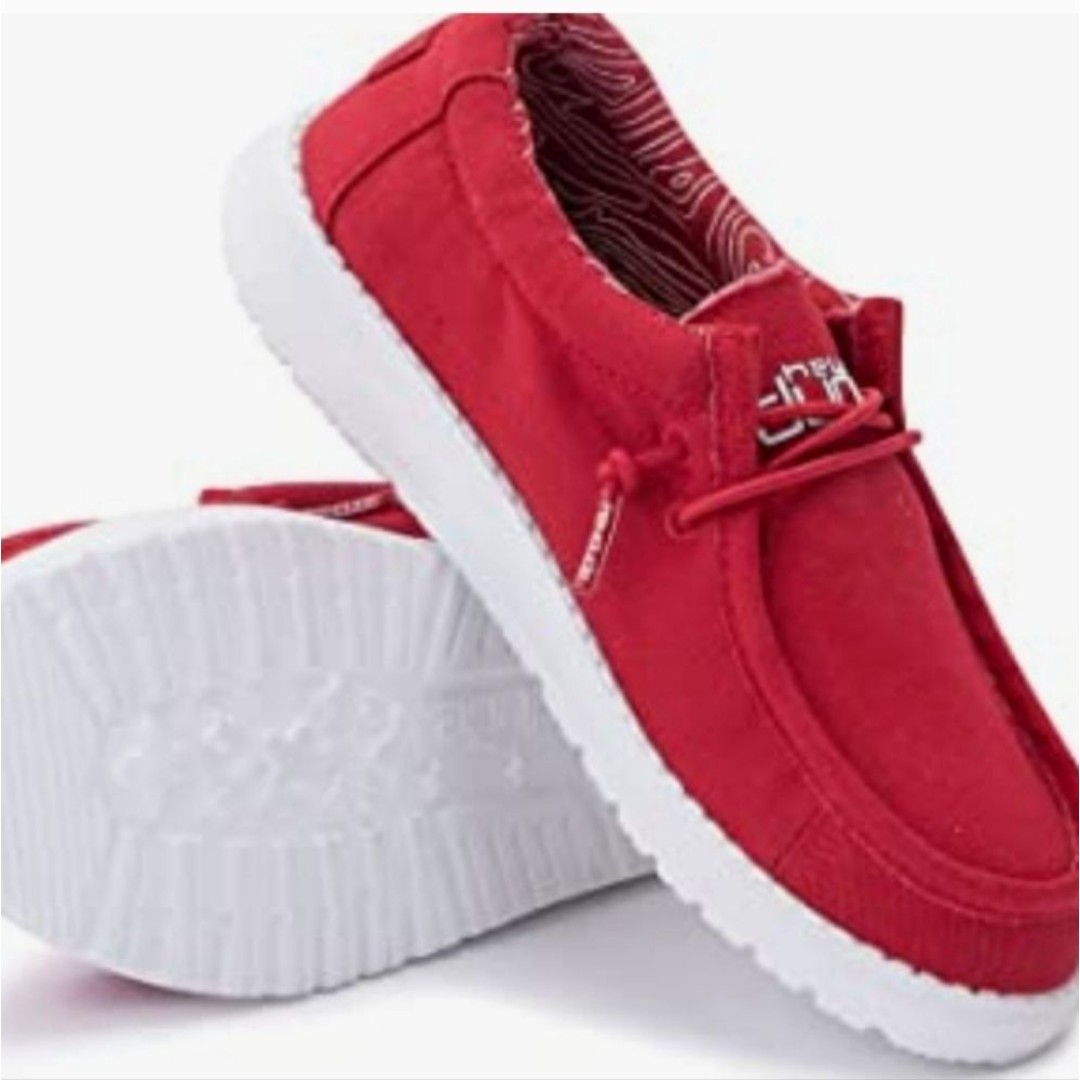 NWT HEY DUDE Wally Youth Red Loafer Slip On Size J5 W6