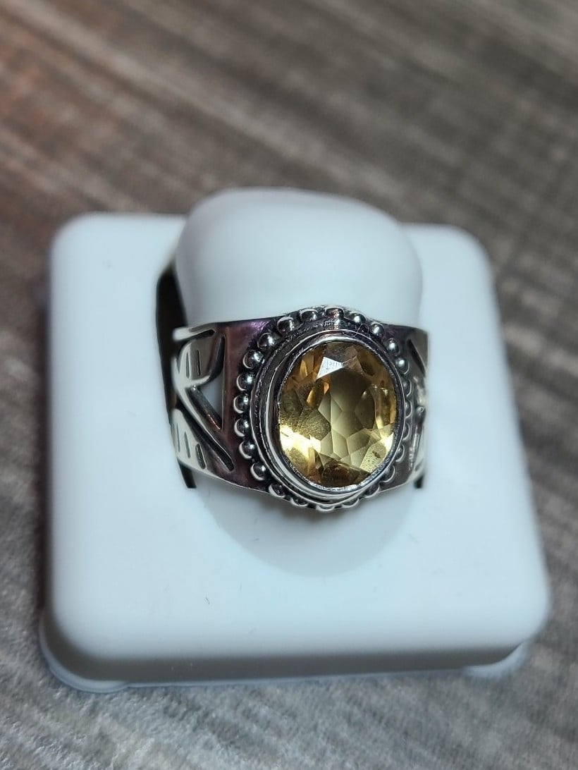 Vintage Look Citrine Gemstone Ring Sterling Silver 9.25 from Taxco