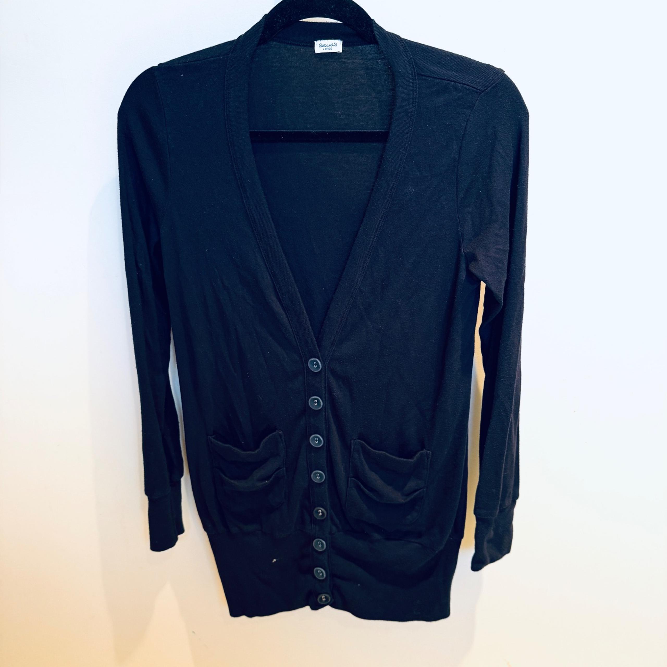 Splendid Black Cardigan Sweater Button Front Pockets Long Sleeve Large