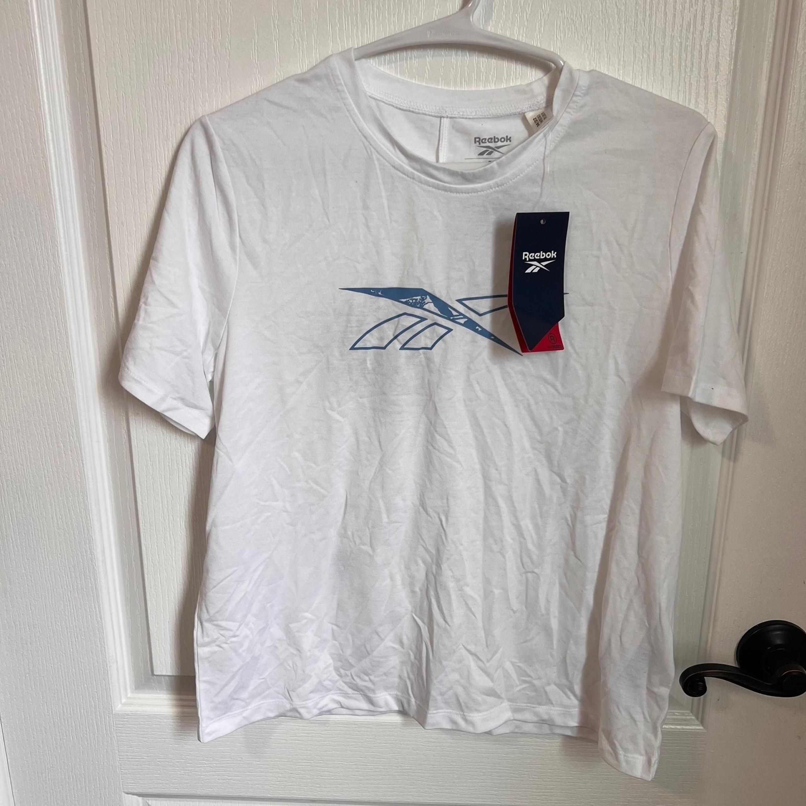 Reebok Womens Logo Activewear T-Shirt Short Sleeve Size Medium White NWT