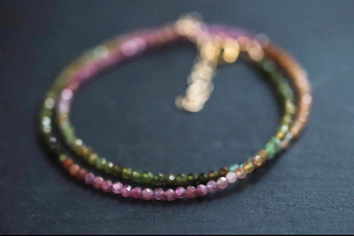 Multi Tourmaline Choker Necklace in 14k Gold