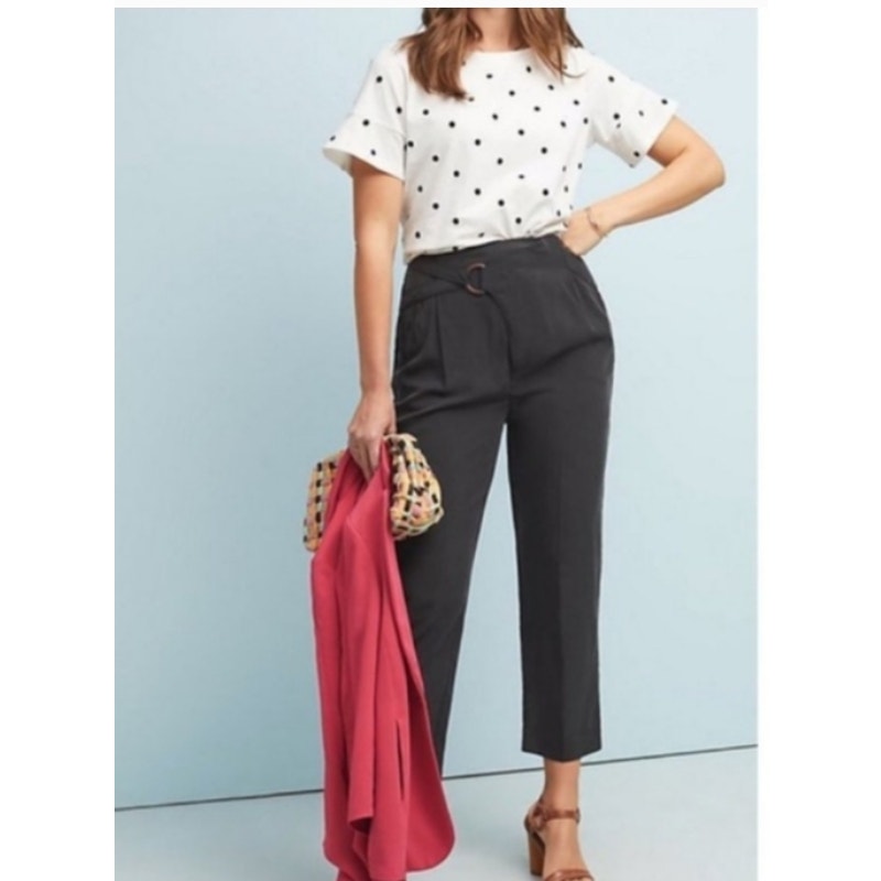 NWT Anthropologie Cupro Wrap Front Pants Hight Waist Ankle Black Size Large