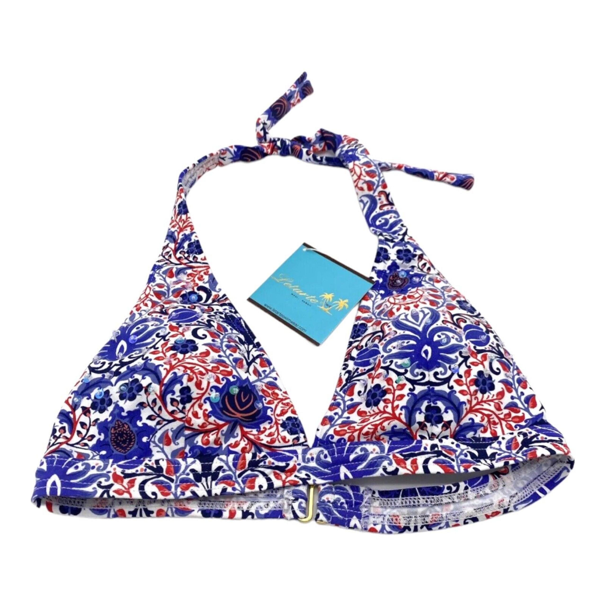 Letarte Womens Swimwear Blue Size XS Embellished Halter Bikini Top $118