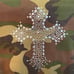 Kenpo Camouflage Hoodie Jacket Pockets Silver Tone Metal Beaded Cross Size Large