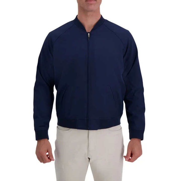 Haggar Stretch Gabardine Solid Full-Zip Men's Bomber Jacket Size S