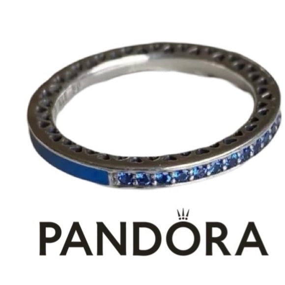 Pandora Authentic Royal Blue Hearts of Pandora Ring with Crystal SIZE (7.5)