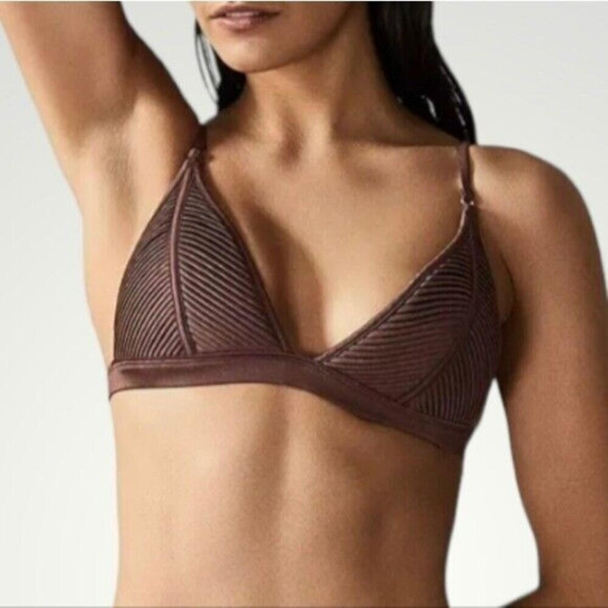 Reiss Bikini Top Womens 6 Brown Raquel Pleat Detail Triangle Shape Gold Clasp