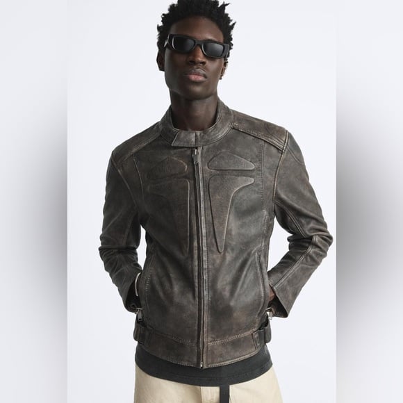 NWT Zara Man 100% Real Leather Biker Jacket Size M Medium
