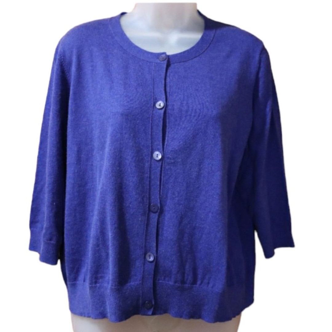 Eileen Fisher Blue Cropped Cardigan Organic Cotton Cashmere LG