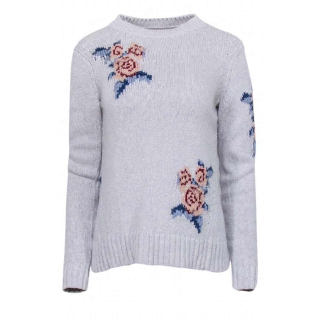 Rebecca Taylor La Vie - Grey Wool Blend Sweater W/ Floral Print Detail Size S