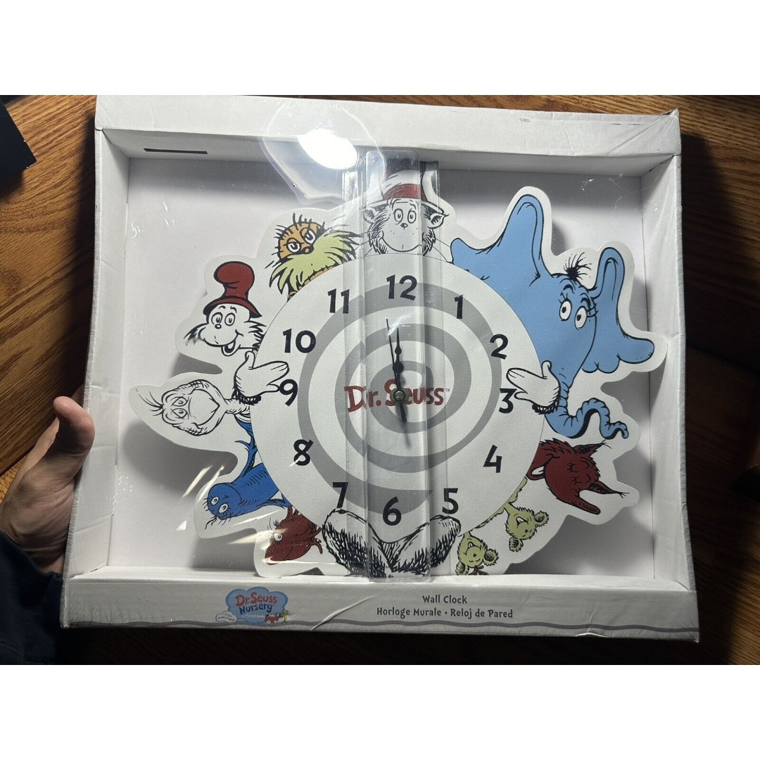 HTF RARE Dr Seuss Nursery Clock & Box Cat in the Hat Horton Lorax Brand New