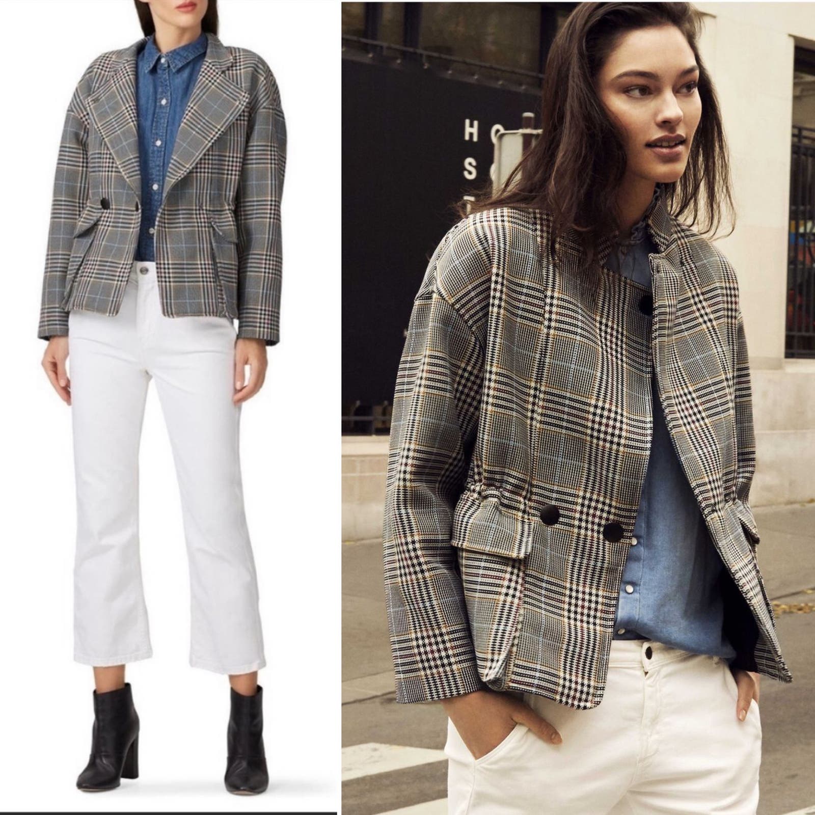 BA&SH Beth Double-Breasted Checked Cotton-Blend Jacket Size 8