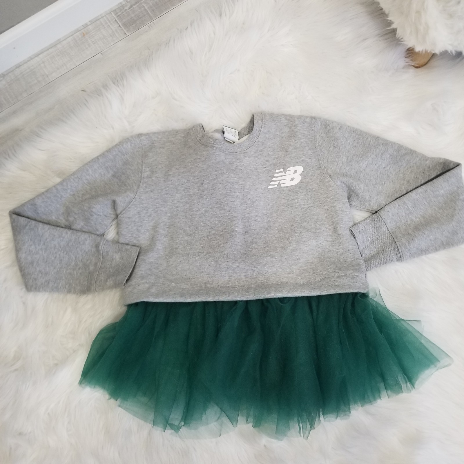 Upcycled New Balance grey green tutu sweatshirt