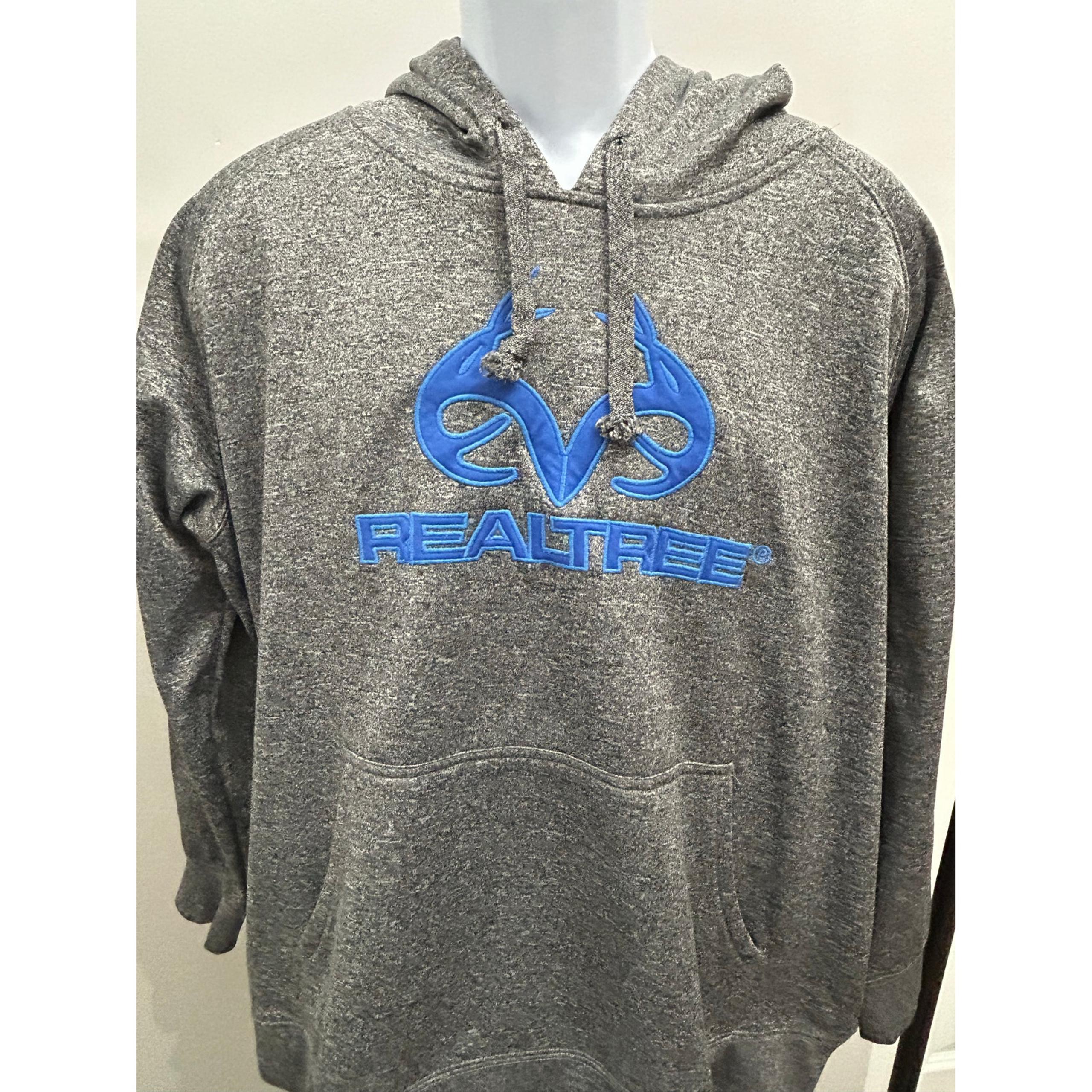 Realtree by R20 Gray Hoodie XL Fleece Lined Blue Logo Hunting Outdoor