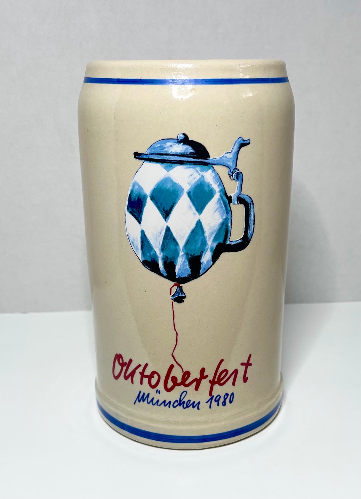 Vintage 1980 Octoberfest Munchen Múnich Stein Mug Cream Stoneware Balloon Art