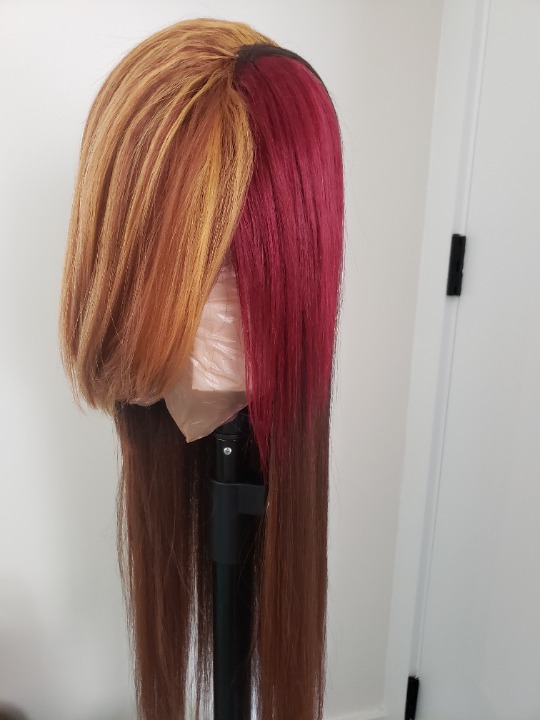 YAKY blonde, burgundy, and brown 22 inch layered wig