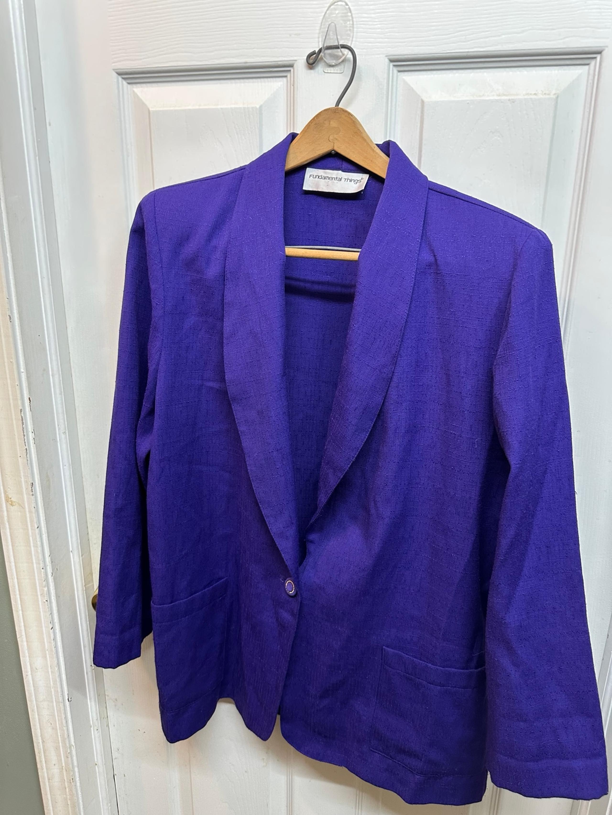 Vintage Fundamental Things Blazer Jacket Purple Shoulder Pads 80’s Size 14 Nice