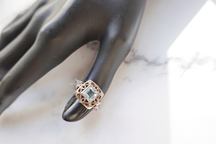 Aquamarine 14k and Sterling Antique Ring Size 6