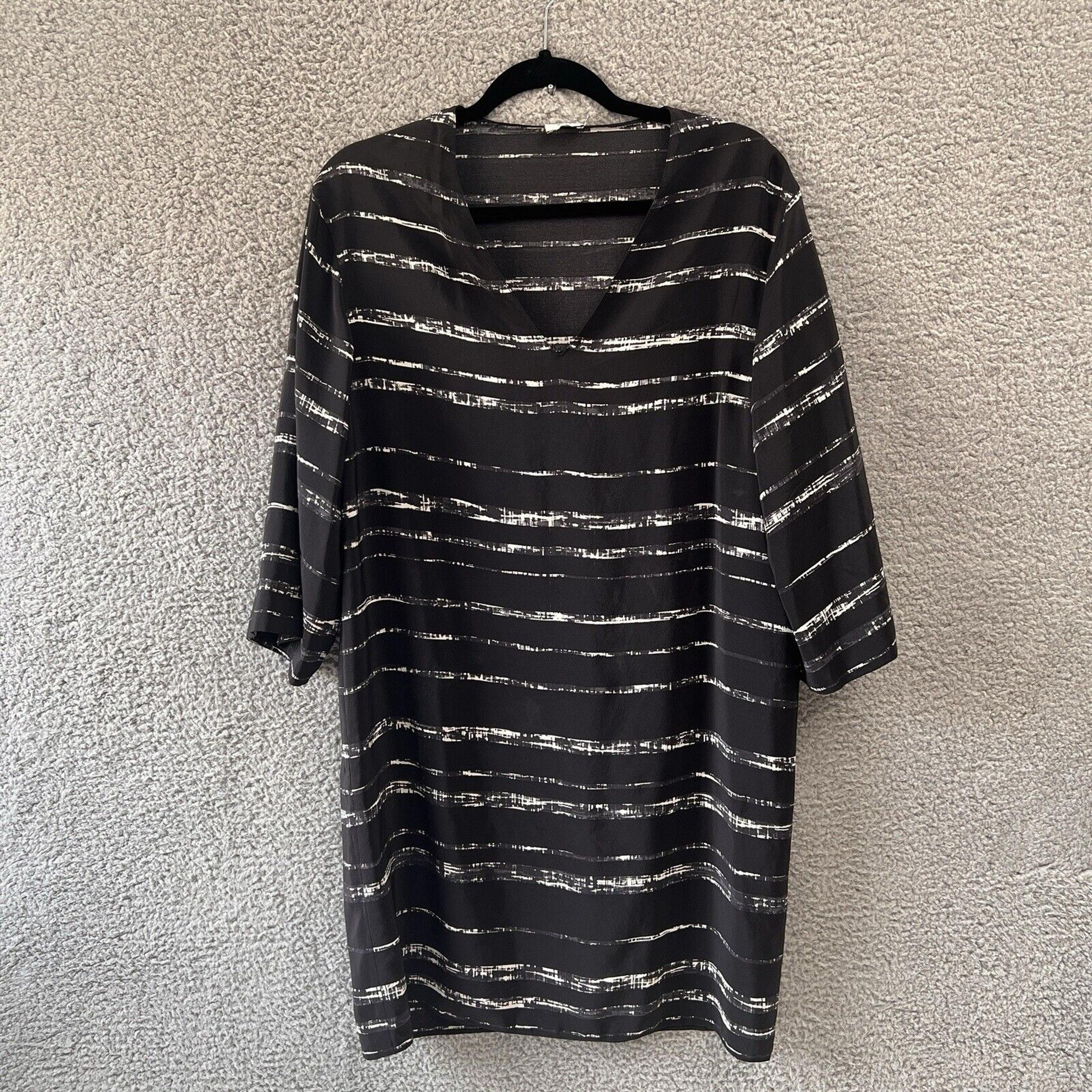 Vince 100% Silk Shadow Stripe Shift Dress in Black 3/4 Sleeve Women’s M (8-10)