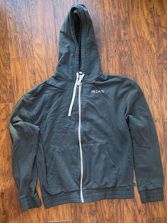FOR DAYS Brand Dark Gray Recycled Organic Cotton Full Zip Logo Hoodie sz M EUC